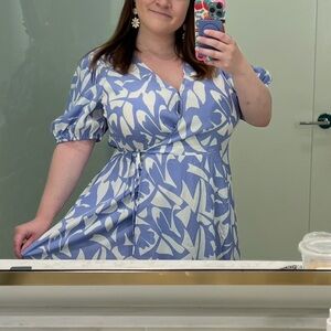 Women's Balloon Short Sleeve Mini Wrap Dress - a New Day™ Blue Print XL